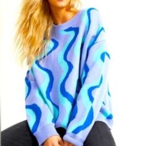 ALTARD STATE WOMENS BLUE PURPLE FUN DESIGN SWEATER SMALL